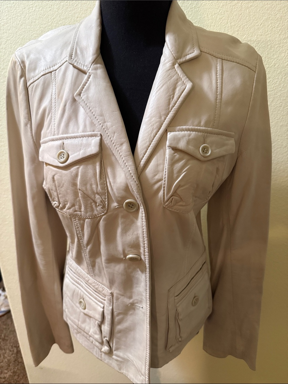 Theory Cream Leather Safari Jacket